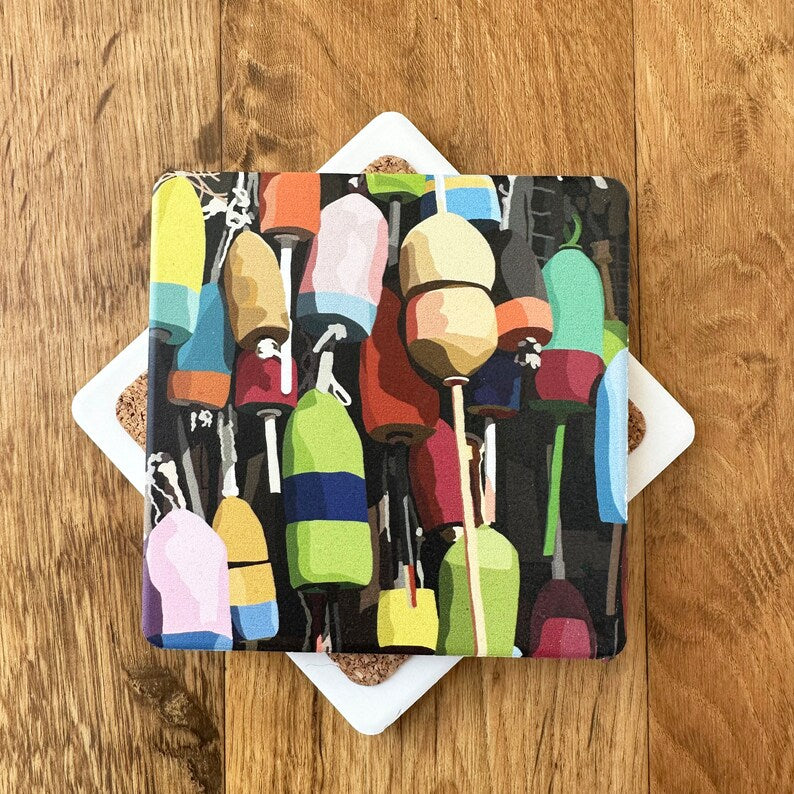 Lobster Buoys Coaster: Absorbent Coaster | Nautical Decor